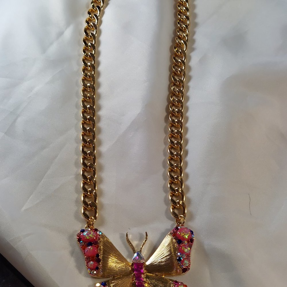 NWT Natasha Butterfly Necklace 12 inch Chain Colorful Gemstones - Picture 3 of 6